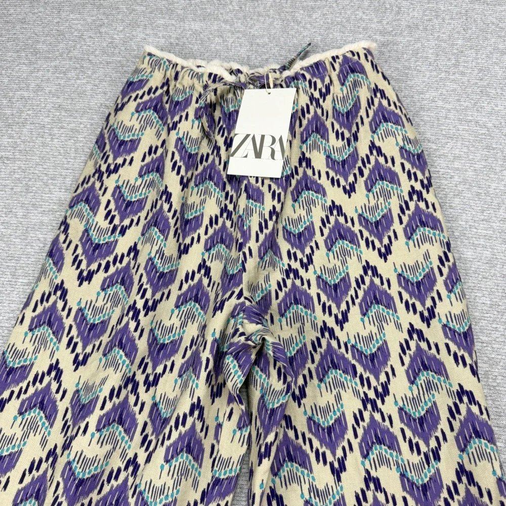 Zara Kids Purple Ikat Print Wide Leg Pants Size 11-12 MSRP $32